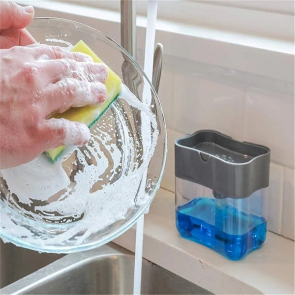 Compact liquid soap dispenser with integrated sponge holder Compact liquid soap dispenser with integrated sponge holder